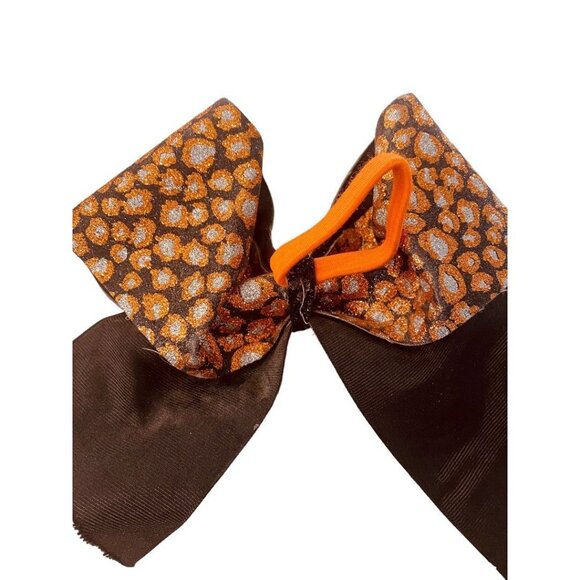 Girls Oversize Hair Bow 7.5" Elastic Ponytail Black Orange Silver Animal Print G - Picture 13 of 15